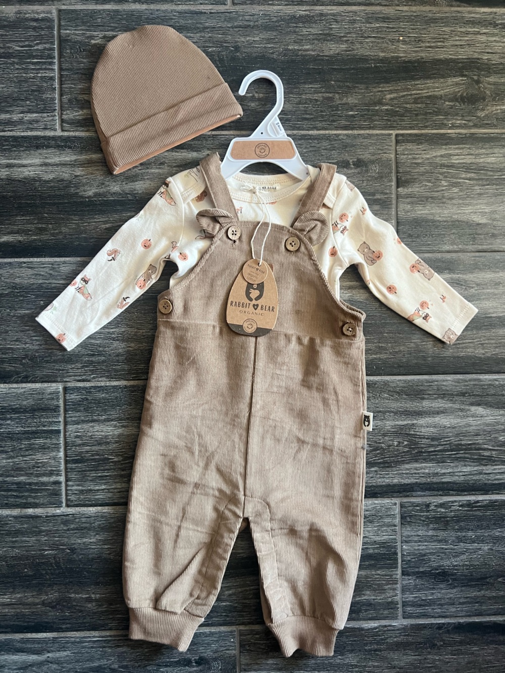 Rabbit & Bear Baby Corduroy Overalls Set with Beanie